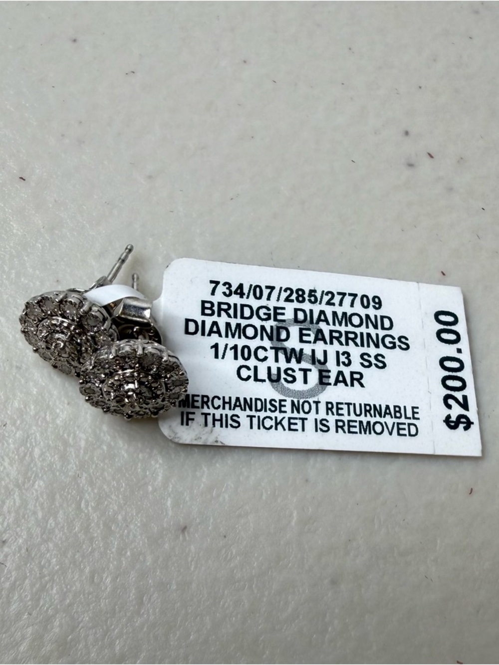 Macy’s 1/10 CTW Diamond Cluster Stud Earrings 925 Sterling Silver NWT